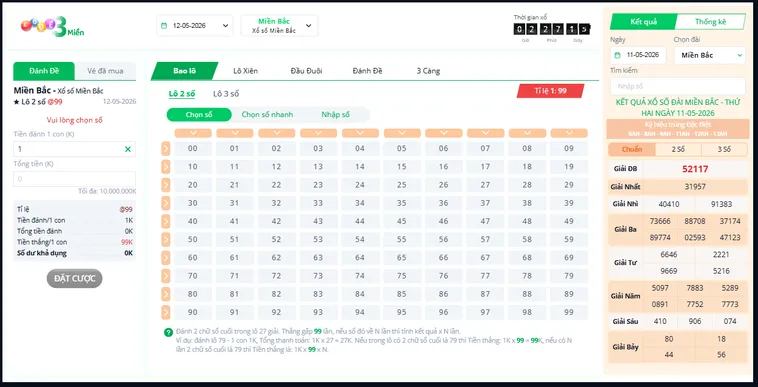 Chinh Phục Lô Đề 3 Miền Tại VaoBet Tỷ Lệ Ăn Thưởng 1 Ăn 99